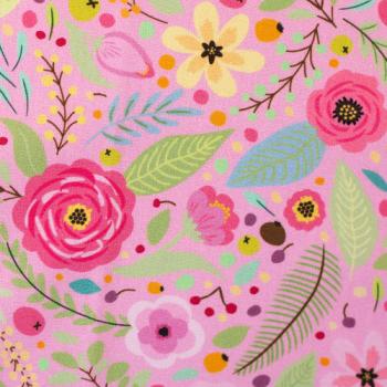 Preview: Baumwoll Druck Blüten und Blätter auf Rosa von Happy Easter by Swafing 
